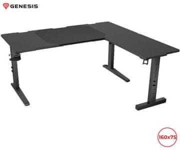 Genesis HOLM MODULAR 160 CORNER pisarniška / gaming miza, modularna, robustna konstrukcija, nastavljiva višina, RGB LED osvetlitev, črna