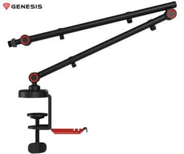 Genesis THULIUM 500 stojalo / roka za mikrofon, univerzalna oblika, priloženi adapterji, 3-točkovna nastavitev, držalo za slušalke, držala za kable, kovina, črno-rdeče