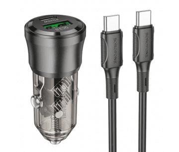 Borofone BZ325 avtopolnilec Type C (20W) USB A (18W) PD 38W QC 3.0 s kablom Type C - Type C 1m - črn