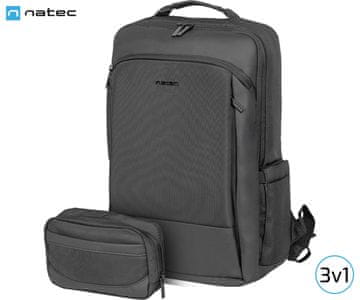 Natec KUDU PLUS univerzalni 3v1 nahrbtnik, + organizator, za prenosnike do 39,6 cm (15.6), 16 L, vodoodporen, črn