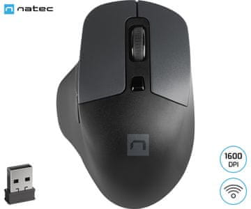 Natec BLACKBIRD 2 brezžična miška, ergonomska, USB 2.4GHz, 1600DPI, tiha stikala, 1x AA, črna