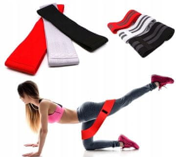 shumee Komplet 3 elastičnih trakov za vadbo iz blaga, rdeči, črni, sivi