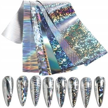 shumee KOMPLET 10 SREBRNIH HOLOGRAFSKIH PRENOSNIH FOLIJA ZA NOHTE