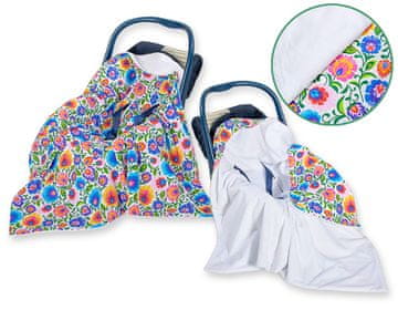 shumee Velika otroška pregrinjala za nosilni sedež vozička, dvostranska - Folk bela