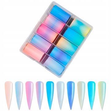 shumee 10x ZLATA FOLIJA ZA PRENOS ZA NOHTE 100cmx4cm KOMPLET MODRE OMBRE