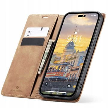 shumee Denarnica SC za iPhone 14 Pro svetlo rjave barve