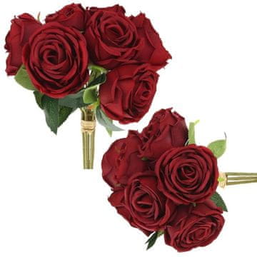 shumee Umetno cvetje Vrtnice 7 kosov Že pripravljen šopek vrtnic Cvetlični aranžma za vazo - Rdeča