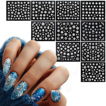 shumee 10x božične nalepke za nohte samolepilne snežinke snežinke