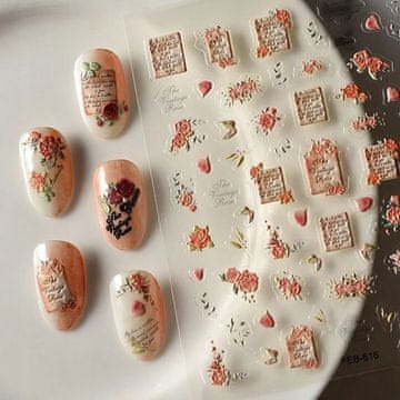 shumee 3D nalepke za nohte Samolepilne konveksne vzorci NAPISKI CVETJE VRTNICA