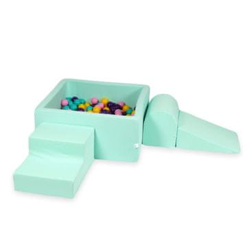 shumee Penasto igrišče s kvadratnim bazenom 90x90x40 mint + 400 žog: vijolična, pudrasto roza, turkizna, rumena