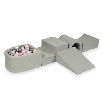 shumee Penasto igrišče z mostom in mikro bazenom, svetlo sivo + 100 žog: biserna, srebrna, svetlo roza