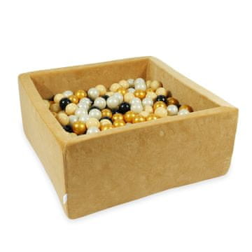 shumee Suhi bazen 90x90x40 Velvet Soft Carmel s 400 kroglami: bež, svetlo zlata, zlata, črna