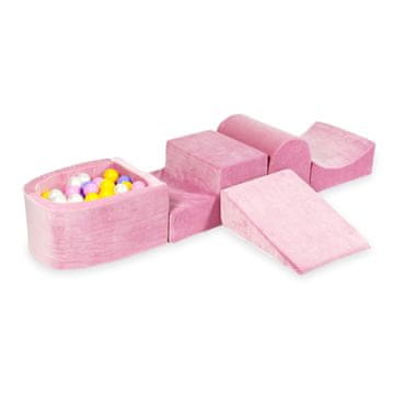 shumee Penasto igrišče s hribom in bazenom, micro Velvet nežno roza + 100 žogic: heather, rumena, pudrasto roza, biserna