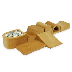 shumee Največje penasto igrišče z bazenom mikro Velvet soft caramel + 100 žog: prozorna, bela, biserna, siva, svetlo zlata