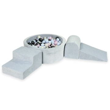 shumee Penasto igrišče z okroglim bazenom 90x30 Velvet mehko svetlo siva + 200 žog: biserno modra, biserno roza, kovinski grafit, opalescentna