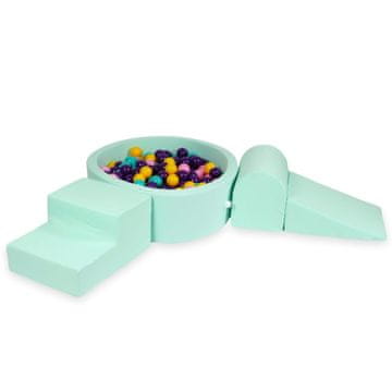 shumee Penasto igrišče z okroglim bazenom 90x30 mint + 200 žog: vijolična, pudrasto roza, turkizna, rumena