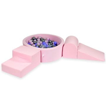 shumee Penasto igrišče z okroglim bazenom 90x30 pudrasto roza + 200 žog: biserno roza, srebrna, prozorna, heather