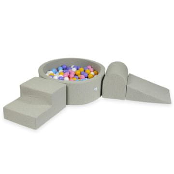 shumee Penasto igrišče z okroglim bazenom 90x30 svetlo sivo + 200 žog: svetlo modra, rumena, heather, pudrasto roza, bela