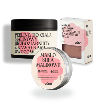 shumee Komplet proti vrtoglavici z malino: malinovo karitejevo maslo, malinovo milo, malinov piling