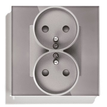 shumee 230V dvojna siva električna vtičnica s čepom in steklenim okvirjem__