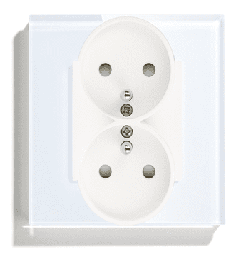 shumee Dvojna bela 230V električna vtičnica s steklenim okvirjem