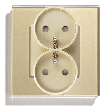 shumee 230V dvojna zlata električna vtičnica s čepom in steklenim okvirjem__