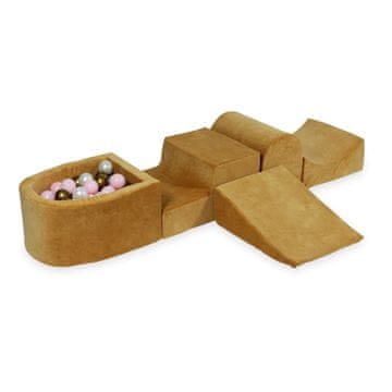shumee Penasto igrišče s hribom in bazenom, micro Velvet soft caramel + 100 žog: staro zlato, svetlo roza, biser