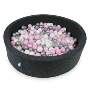 shumee Suhi bazen 110x30cm grafit s 400 kroglicami: svetlo roza, bela, srebrna, prozorna