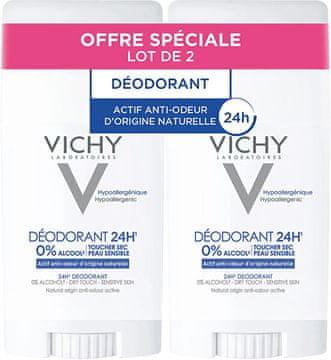 Vichy 24-urni komplet trdnega dezodoranta proti potenju (Deodorante Stick 24H) 2 x 40 ml