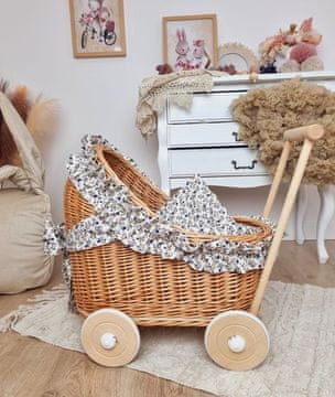 shumee Pleten voziček za punčke, naravni potiskalnik, z volančki, vzorec travnika