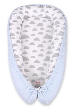 shumee Otroški kokon, obojestranski, stajica, previjanje, Premium BOBONO - oblaki, sivo/modra