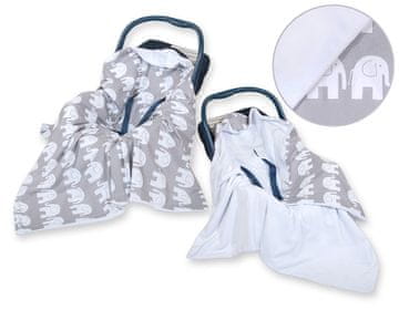 shumee Velika otroška pregrinjala za nosilni sedež vozička, dvostranska - Grey Elephants