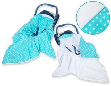 shumee Velika otroška pregrinjala za nosilni sedež vozička, dvostranska - bele pike na turkizni