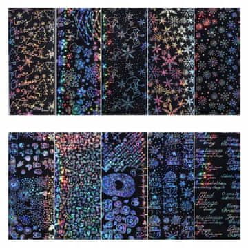 shumee 10x HOLOGRAFSKE FOLIJE ZA PRENOS 10cmx4cm KOMPLET SNEŽINK, BOŽIČ