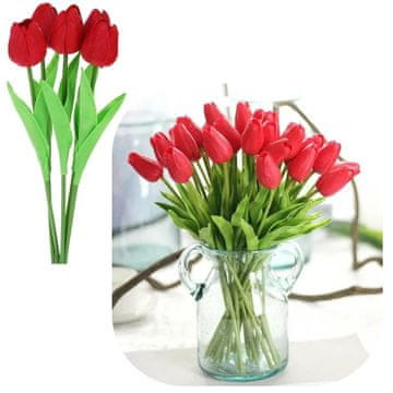 shumee Silikonski tulipani Umetno cvetje 34 cm Dekorativne rastline za vazo 5 kosov - rdeče
