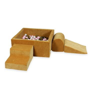 shumee Penasto igrišče s kvadratnim bazenom 90x90x40 Velvet soft caramel + 400 žog: bež, staro zlato, zlato, črno