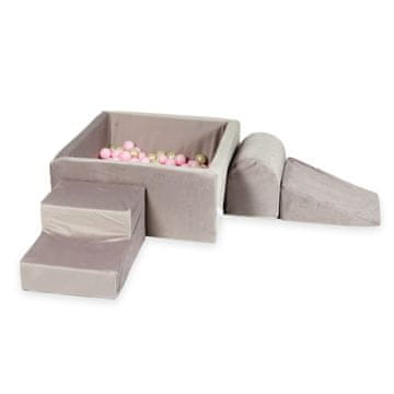 shumee Penasto igrišče s kvadratnim bazenom 90x90x40 Velvet lila + 400 žog: svetlo zlata, svetlo roza