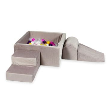 shumee Penasto igrišče s kvadratnim bazenom 90x90x40 Velvet lila + 400 žog: vijolična, roza, rumena, bela, prozorna