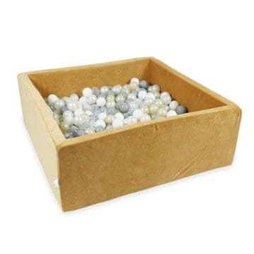 shumee Suhi bazen 110x110x40 Velvet Soft Caramel s 600 kroglicami: prozorna, bela, biserna, siva, svetlo zlata