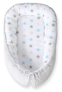 shumee Otroški kokon, obojestranski, stajica, previjanje, Premium BOBONO - modro-sivo/sive zvezdice