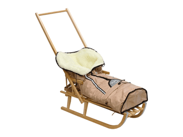 shumee Tradicionalne lesene sani za otroke z naslonjalom, potisnikom in spalno vrečo PL