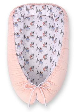 shumee Otroški kokon, obojestranski, stajica, previjanje, Premium BOBONO - buldogi, pudrasto roza