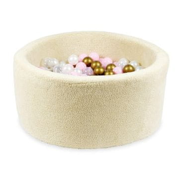 shumee Suhi bazen 90x40 Teddy bež s kroglicami 300 kos: staro zlato, svetlo roza, prozorno, biserno
