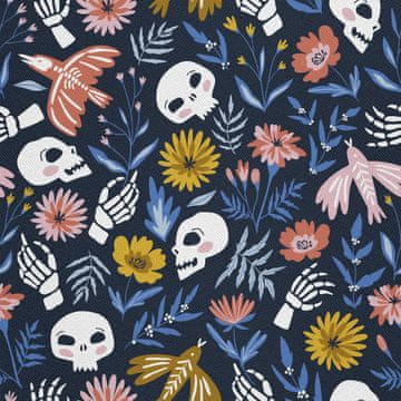 shumee ZUNANJE DEKORACIJSKE TKANINE OXFORD - Motiv okostnjakov v rožah I DX271