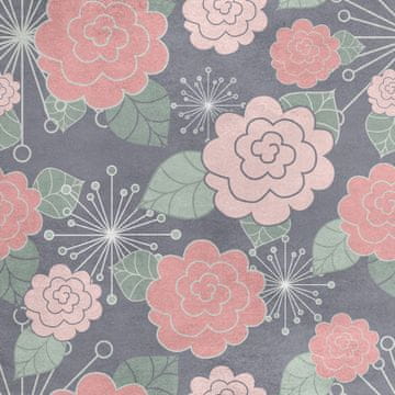 shumee Kraljevski žametni material iz poliestra za šivanje - motiv roza cvetov na sivi podlagi