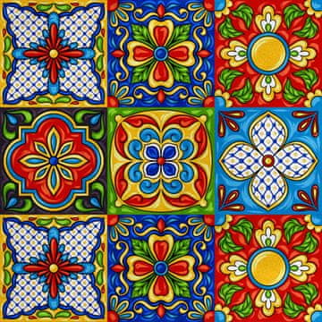 shumee Kraljevski žametni material iz poliestra za šivanje - motiv mehiške Talavere