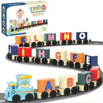 shumee IZOBRAŽEVALNI LESENI VLAK S ČRKAMI - VLAK ZABAVA 16 KOSOV
