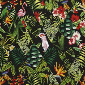 shumee ZUNANJE DEKORATIVNE TKANINE OXFORD - Motiv eksotičnega cvetja in papig I DX158