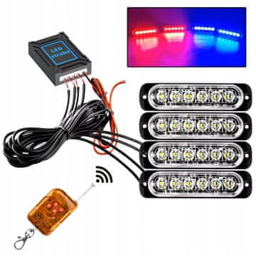 shumee 4x LED RDEČA MODRA UTRIPAJOČA OPOZORILNA LUČKA DALJINSKI UPRAVLJALNIK 6 SMD PROGRAMOV