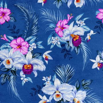 shumee Kraljevski žametni material iz poliestra za šivanje - motiv šopkov na modri podlagi